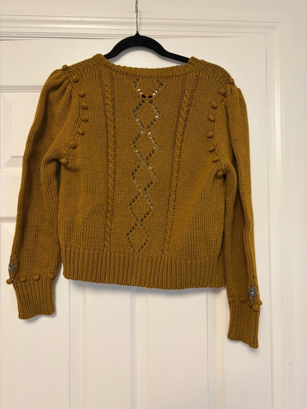DÔEN Forget Me Not Cardigan Small Mustard Embroidered Organic Cotton - Picture 7 of 16